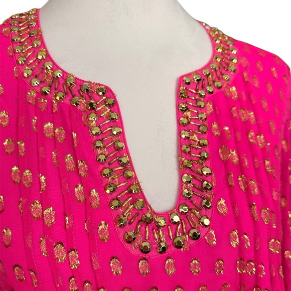 Lilly Pulitzer Pink and Gold Silk “Colby” Dress - Picture 3 of 10
